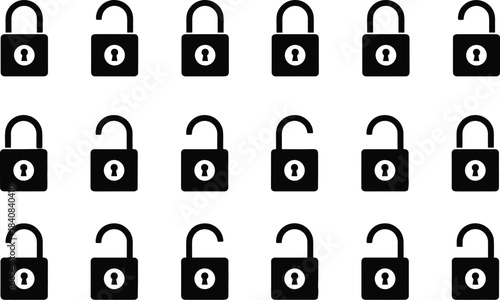 Security, padlock, icons, pattern, open, closed, locks, cybersecurity, privacy, protection, access, control, encryption, safety, technology, background, illustration, vector, symbol, set