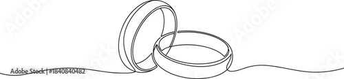 Elegant continuous line art illustration depicting two intertwined wedding rings, symbolizing eternal love, commitment, and union for marriage celebrations and anniversaries