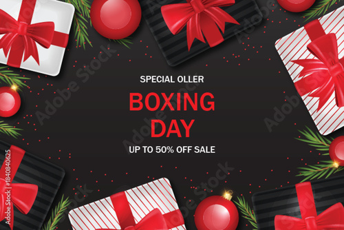 Boxing Day Special Discount Banner with Red Ribbon and Bow