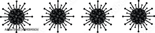 Stylized virus particles illustration repeating pattern, microscopic pathogen concept, infectious disease graphic design, microbiology visualization for scientific, medical, and healthcare themes