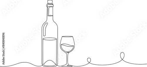 Elegant Wine Bottle and Glass Illustration, Minimalist Design, Artistic Vibe