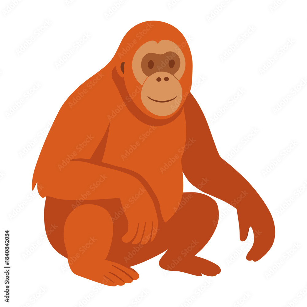 Naklejka premium Cute Orangutan Sitting Calmly Illustration