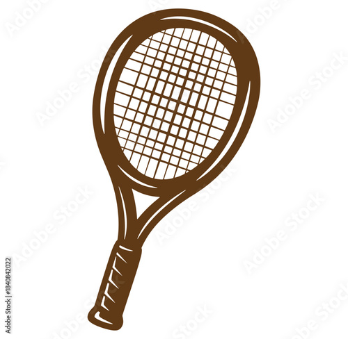 Brown tennis racket illustration isolated on white sport equipment design element