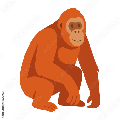 Smiling Orangutan Sitting Side View Vector