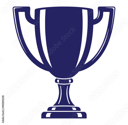Elegant dark blue trophy cup vector illustration on a white background for achievements