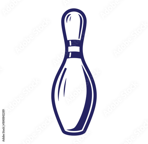 Isolated blue bowling pin illustration against a white background for sport and recreation