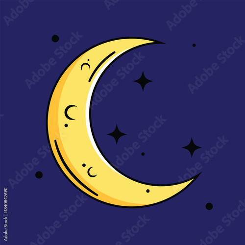 Flat Design of Moon in the Night with Stars