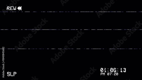 4K VHS Video Tape Rewind Screen with Glitch Static Noise Overlay. Retro VCR Camcorder Playback Interface Background Motion Graphic Animation 4k video animation seamless loop