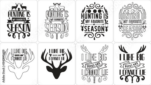 Hunting Season and Deer Bucks Graphic Designs Collection for Apparel and Crafts