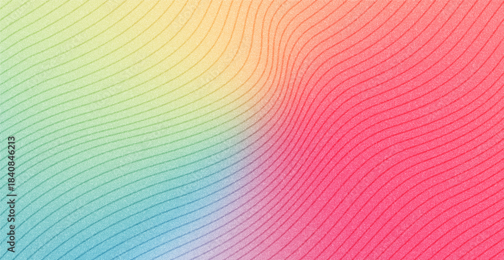 Fototapeta premium Vibrant Pastel Rainbow Grainy Gradient with Wavy Line Pattern Abstract Background
