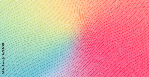 Vibrant Pastel Rainbow Grainy Gradient with Wavy Line Pattern Abstract Background