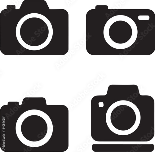 PrintFour black silhouette icons of digital cameras