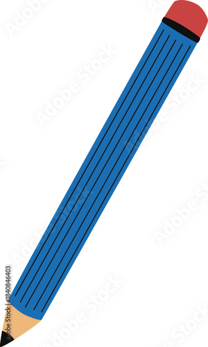 Classic blue pencil with a red eraser, a fundamental tool for writing, drawing, and education, depicted in a clean, vector-style illustration on white.