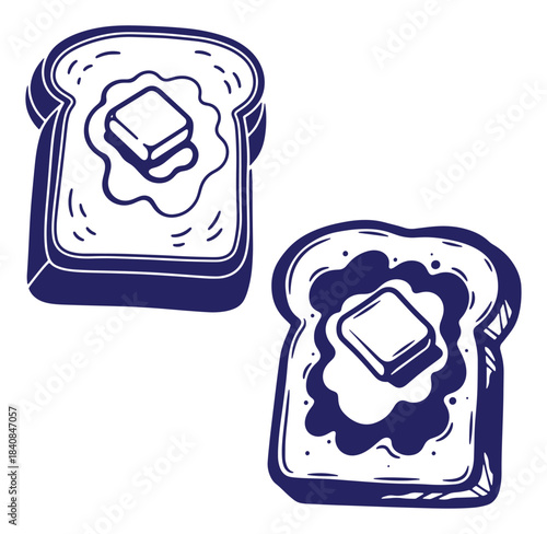 Two slices of bread with butter illustration in a minimalistic linear style
