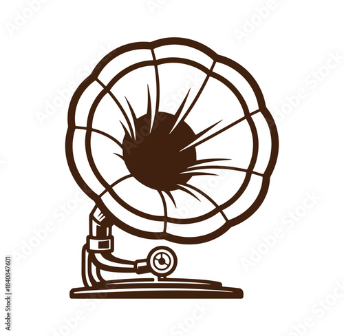 Vintage brown gramophone vector illustration classic audio equipment retro musical design element