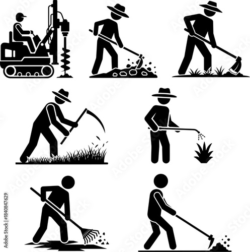 Man Using Agricultural and Gardening Tools Icon Collection
