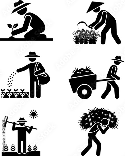 Farmer Planting, Harvesting, and Working Stick Figure Collection