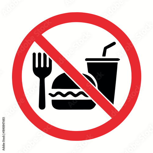 PrintNo food or drinks allowed sign with burger and drink icon