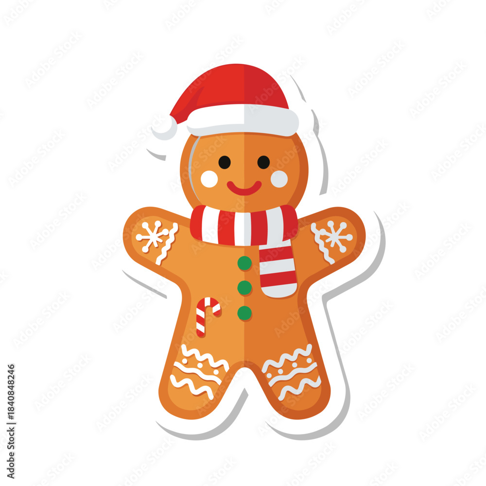 Fototapeta premium Gingerbread Man Christmas Cookie Sticker Illustration.
