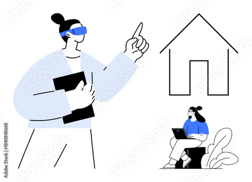 Real estate technology. Virtual reality enhancing real estate exploration and decision-making. Real estate professionals leveraging technology for remote work and visualization. Perfect