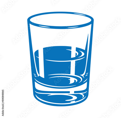 Artistic blue glass of water filled with liquid on a white background