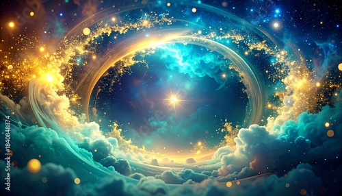 Ethereal Cosmic Portal A Vision of Galactic Wonders and Mystical Energy Swirling Through a Star-Filled Sky, Inviting Exploration into the Infinite Universe