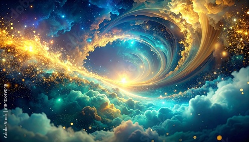 Celestial Vortex of Cosmic Energy and Stardust in a Swirling Nebula