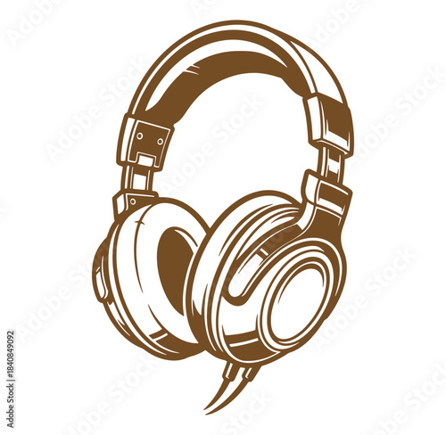 Detailed brown and white outline of professional over-ear headphones for audio and music