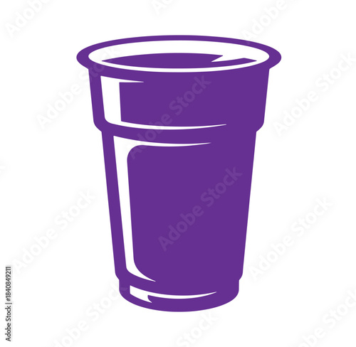 Isolated purple plastic cup graphic represents beverage container icon and illustration style