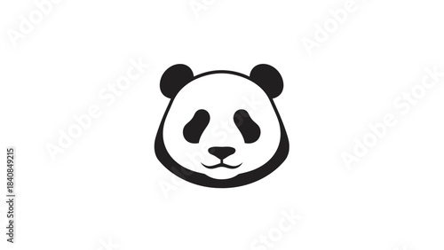 A simple, minimalist black and white illustration of a panda bear's face.
