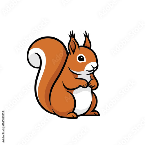 A cute cartoon illustration of a red squirrel with a bushy tail standing upright.