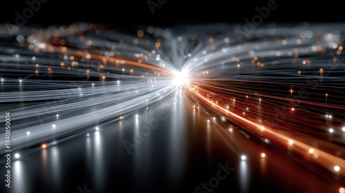 A bright light is shining on a dark background, creating a sense of movement