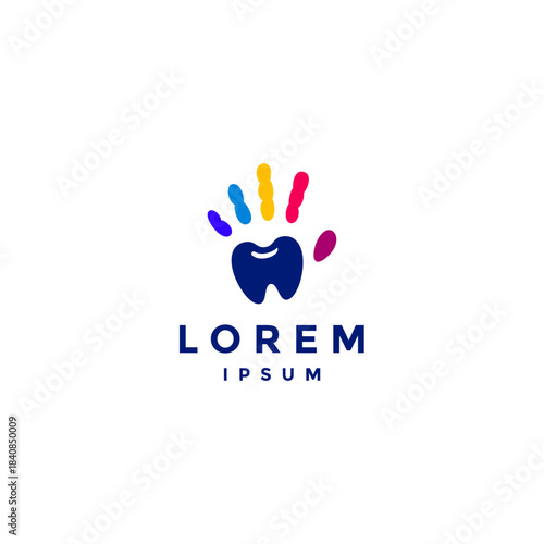 Fun Colorful Fingerprint Teeth Logo Design. Teeth with Colorful Fingerprints Logo Design.