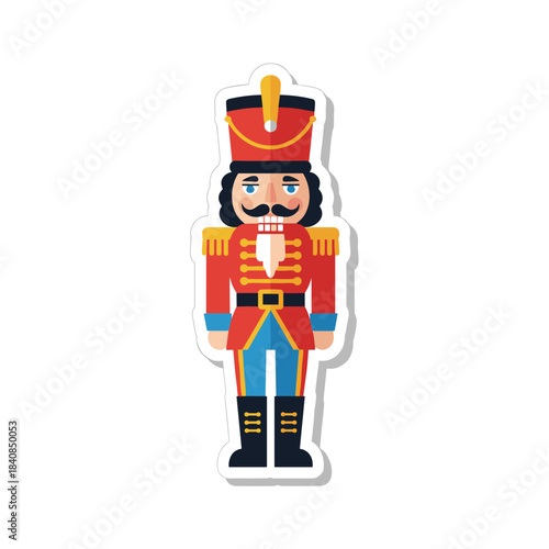 Nutcracker Soldier Christmas Toy Flat Design Sticker Illustration.