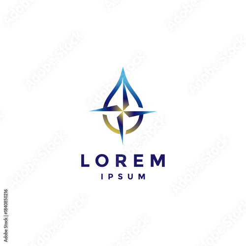 Blue Water Drop Compass Logo Design. Navigation Pointer for Spring Water Logo Design.