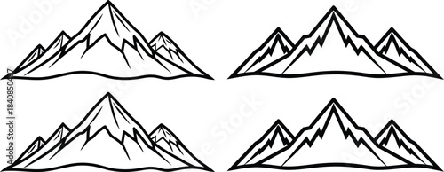Four stylized black and white mountain range mountains