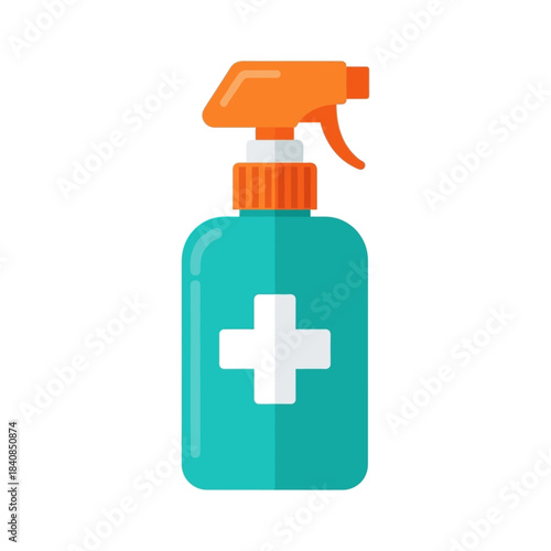 Teal antiseptic spray bottle with an orange trigger and a white medical cross symbol.