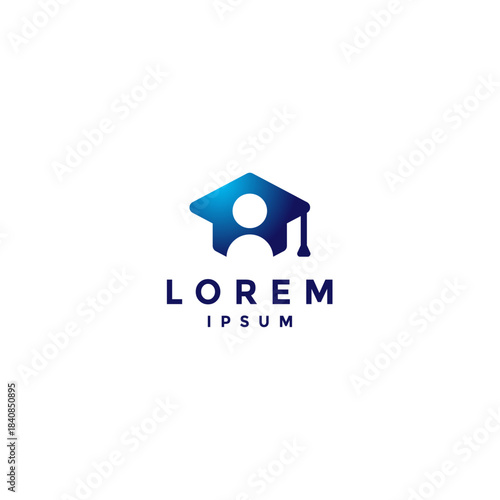 Person Silhouette in Graduation Hat Logo Design. Simple Education Participant Symbol Logo Design.