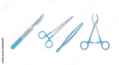 Surgical Instruments - Scalpel, Scissors, Forceps, and Clamps for Medical Procedures.