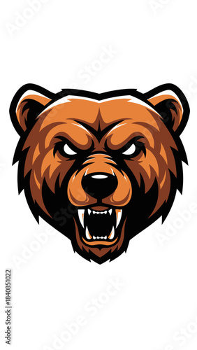 An aggressive grizzly bear mascot with bared teeth and an intense stare, rendered in a stylized, graphic art.