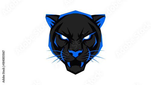 A fierce black panther with glowing blue eyes and sharp teeth, depicted in a stylized, aggressive manner.