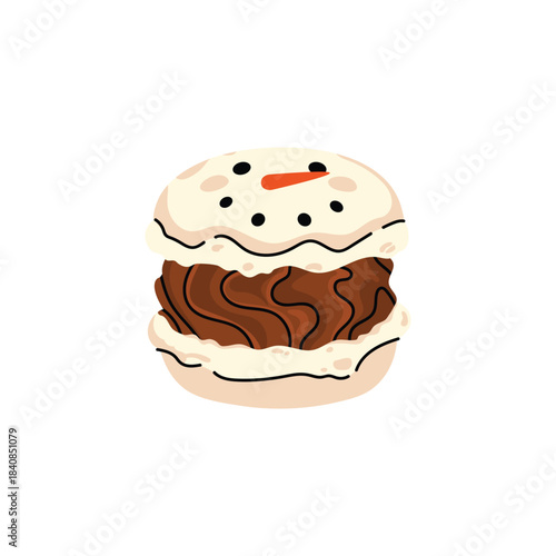 Cute and colorful Christmas macaron with different flavors. Sweet and festive dessert collection with Santa, reindeer, snowman and holiday decorations. Flat vector isolated on white
