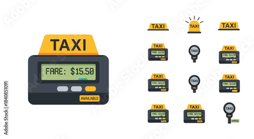 Taxi Fare Meter Icons - Modern Transportation and Pricing.