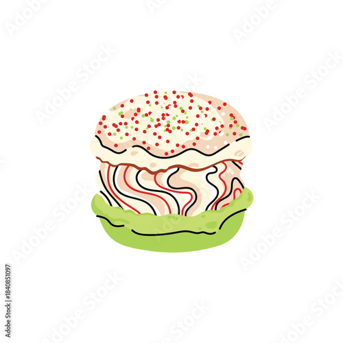 Cute and colorful Christmas macaron with different flavors. Sweet and festive dessert collection with Santa, reindeer, snowman and holiday decorations. Flat vector isolated on white