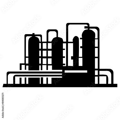 silhouette of a factory with many pipes