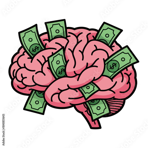 Brain Filled With Money Symbolizing Financial Intelligence and Wealth Creation.