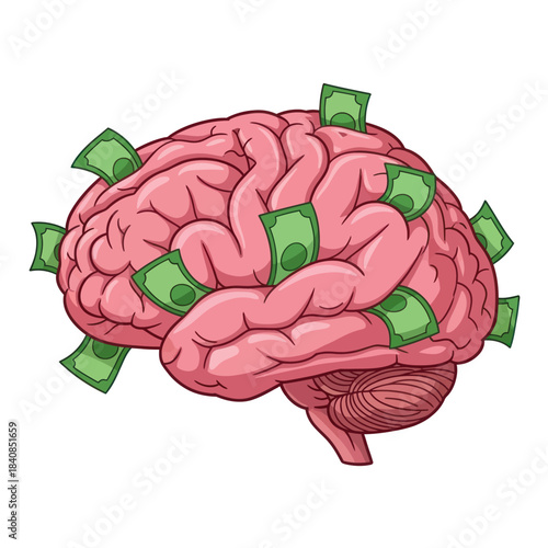 Brain with Money Symbolizing Financial Intelligence and Wealth Creation.