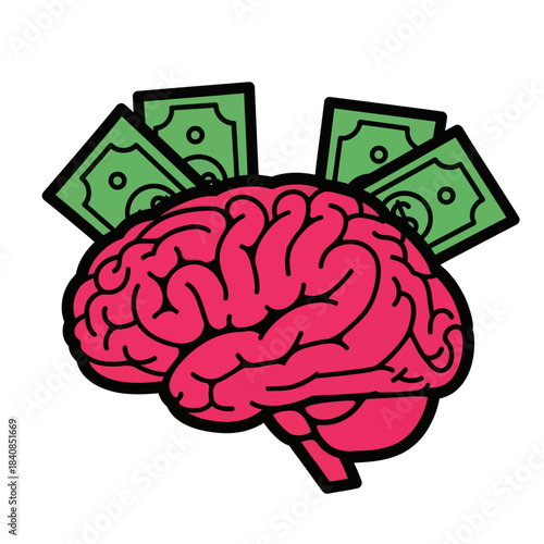 Brain with Money Bills Concept of Financial Intelligence and Wealth Creation.