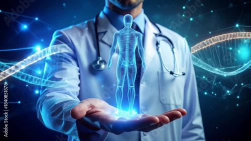 Doctor holding holographic body
