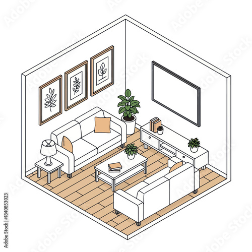 Cozy Living Room Interior Design with Modern Furniture and Decor.